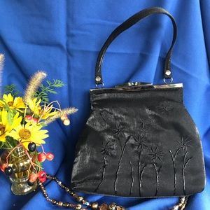 Black beaded fabric evening bag